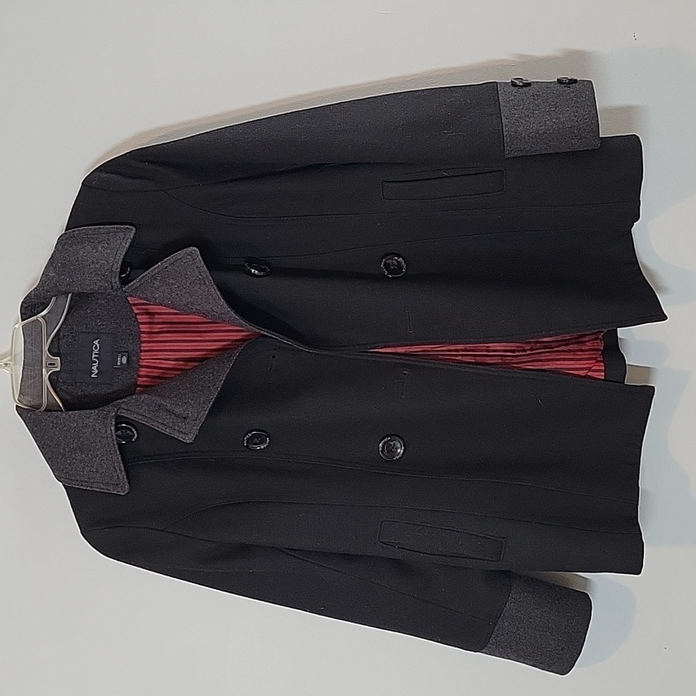 NAUTICA Doublebreasted Wool Peacoat Black Gray